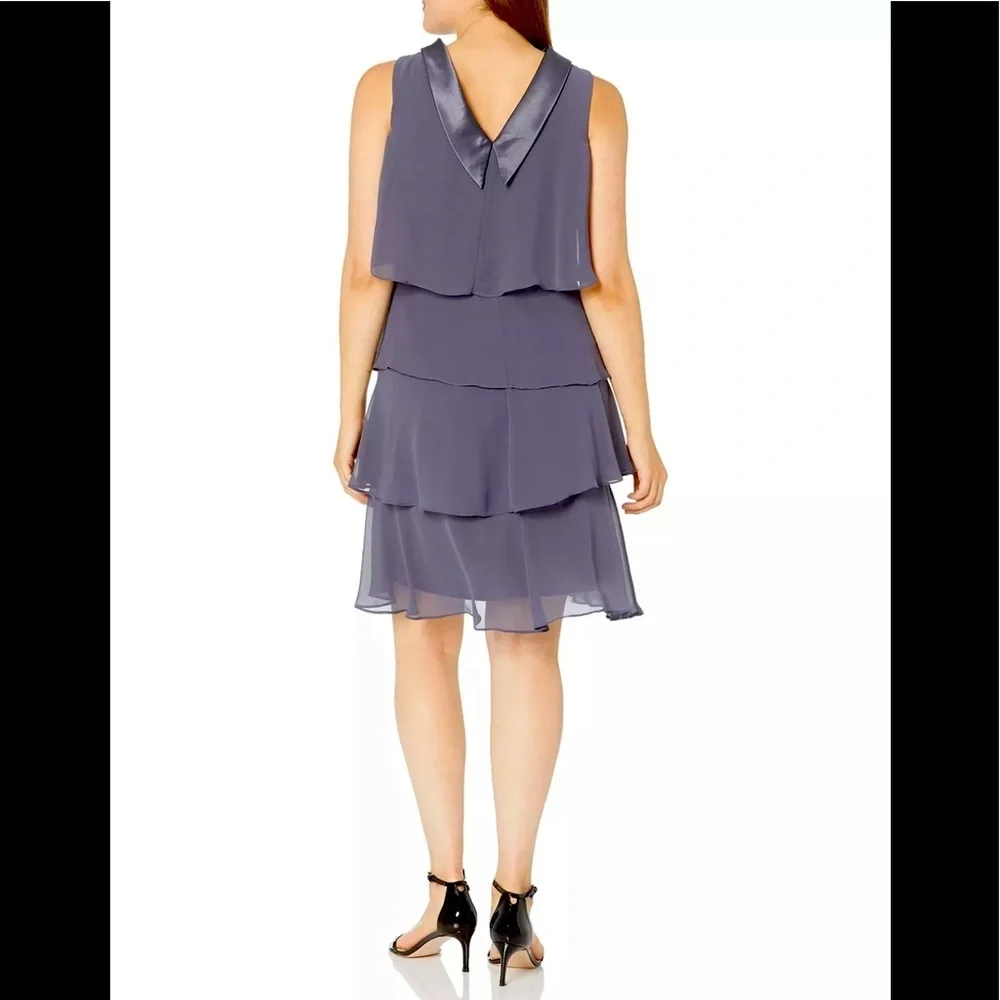 Women’s Formal Dress SLNY Shift Gray Size 18 Jewel Strap Tiered Sleeveless Gown - Picture 5 of 7